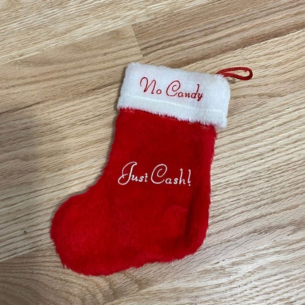No Candy Just Cash Mini Stocking Christmas Red Holiday Decor
